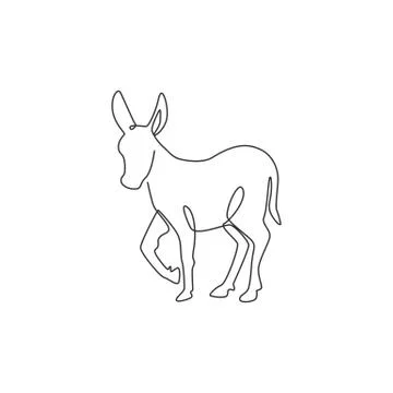 One single line drawing of walking cute donkey for farm logo identity Stock Illustration