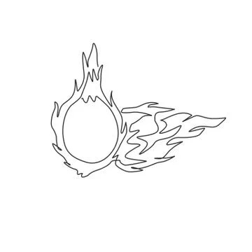 One single line drawing of whole healthy organic dragon fruit for logo Stock Illustration