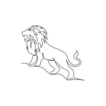 One single line drawing of wild lion for company business logo identity Illustrazione stock