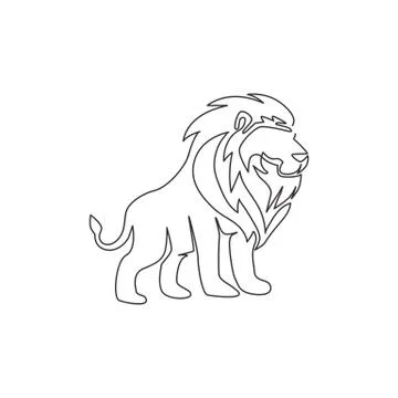 One single line drawing of wild lion for company business logo identity Illustrazione stock