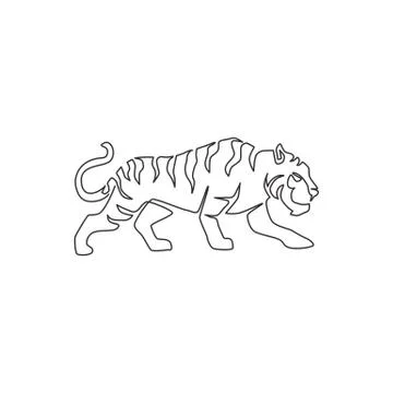One single line drawing of wild Sumatra tiger for company business logo Stock-Illustration