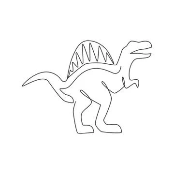 One single line drawing of wild spinosaurus for logo identity. Dino animal Stock Illustration