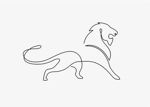 One single line drawing of wild lion vector Stock Illustration