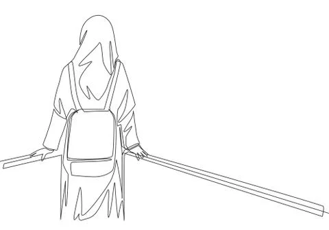 One single line drawing of young beauty middle east muslimah wearing burqa Illustrazione stock
