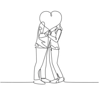 One single line drawing of young happy couple man and woman kissing Stock Illustration