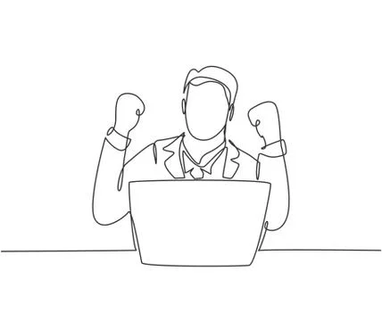 One single line drawing of young happy business man sitting on chair Illustrazione stock