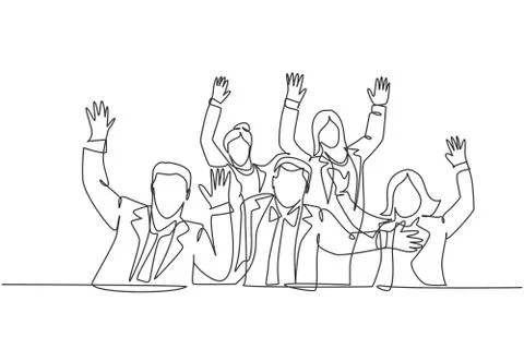 One single line drawing of young happy business man and business woman Illustrazione stock