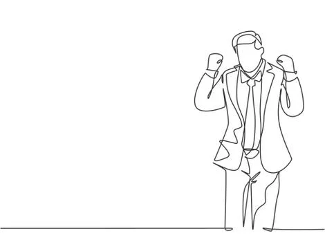 One single line drawing of young happy businessman standing and fist his hand Illustrazione stock