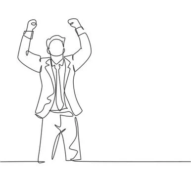 One single line drawing of young happy CEO standing and fist his hands 스톡 일러스트