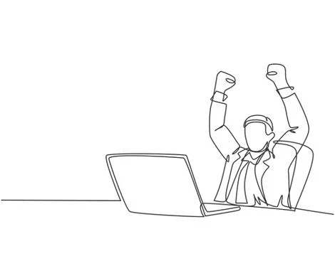 One single line drawing of young happy male manager sitting on chair Stock Illustration