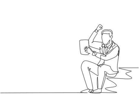 One single line drawing of young happy CEO holding a paper Stock Illustration