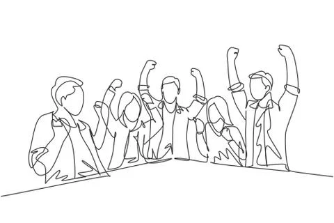 One single line drawing of young happy business man and business woman Illustrazione stock