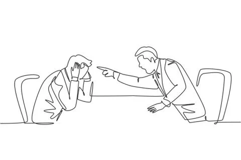 One single line drawing of young furious manager pointing finger Stock-Illustration