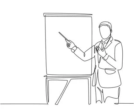 One single line drawing of young manager holding a tablet during meeting Stock Illustration