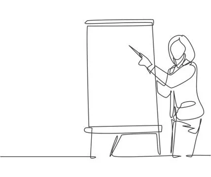 One single line drawing of young female presenter teaching Illustrazione stock