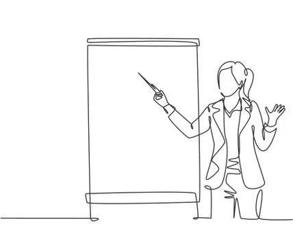 One single line drawing of young female presenter pointing the finger イラスト素材
