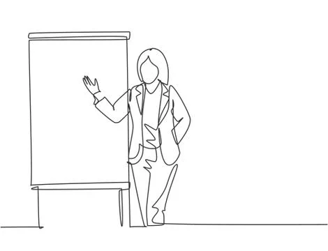 One single line drawing of young businesswoman presenting new golden rules Stock Illustration