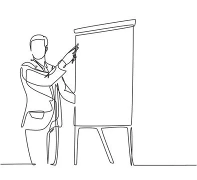One single line drawing of young happy startup founder presenting business Illustrazione stock