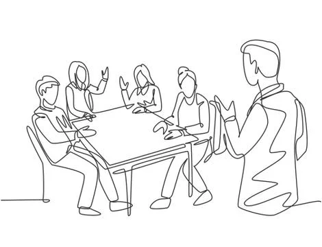 One single line drawing of young happy manager leading presentation Illustrazione stock