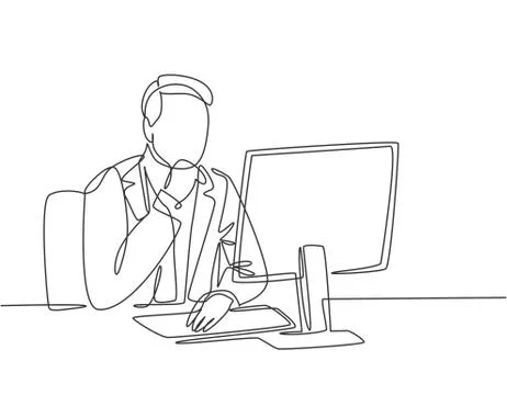 One single line drawing of young startup CEO thinking company growth Stock-Illustration