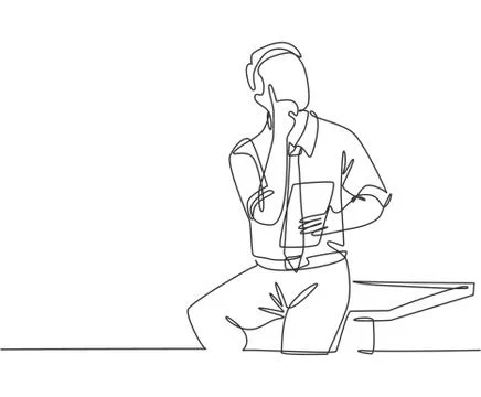 One single line drawing of young manager focus thinking about his career Stock Illustration