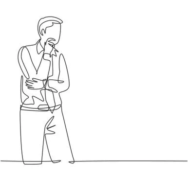 One single line drawing of young male manager focus thinking solution Stockillustratie