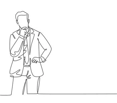 One single line drawing of young startup founder standing and thinking Stock Illustration