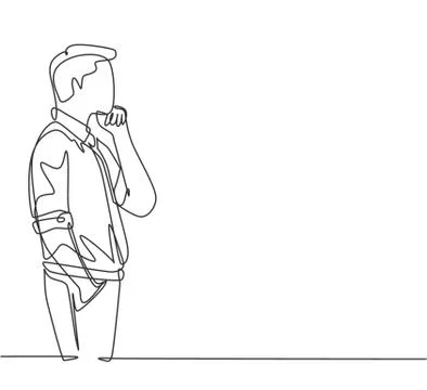 One single line drawing of young male worker seriously staring out of window Illustrazione stock