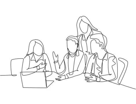 One single line drawing of young business men watching laptop screen Stock-Illustration