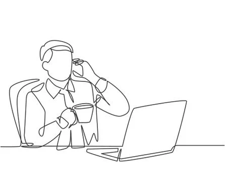 One single line drawing of young male employee holding smartphone Stock-Illustration