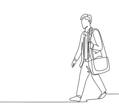 One single line drawing of young male manager walking relax on city street イラスト素材