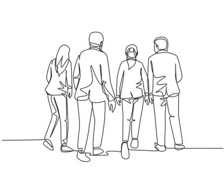 One single line drawing of young male startup CEO walking together Stock Illustration