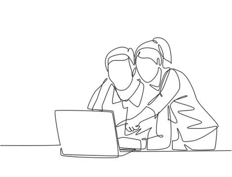 One single line drawing of young happy couple embracing and hugging romantic 스톡 일러스트