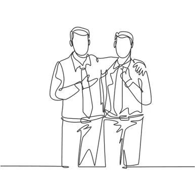 One single line drawing of young happy businessmen hugging each other Illustrazione stock