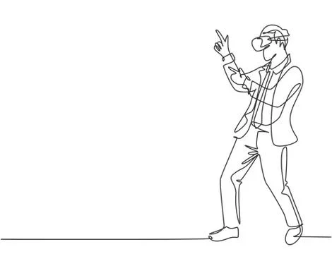 One single line drawing of young happy business man pretending as a cowboy Stock Illustration