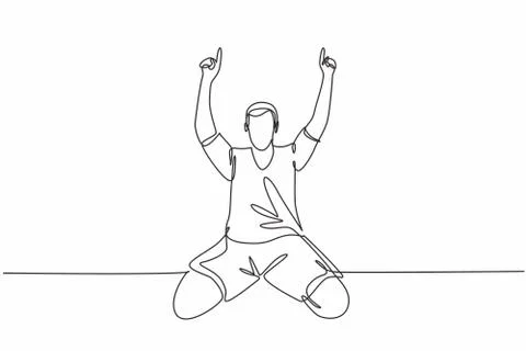 One single line drawing of young football player pointing his fingers Stock Illustration