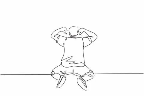 One single line drawing of young football player celebrating the goal Illustrazione stock