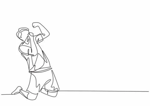 One single line drawing of young professional football player kissing jersey Illustrazione stock
