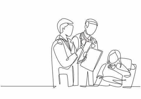 One single line drawing of young male doctor showing positive health progress Ilustración de archivo