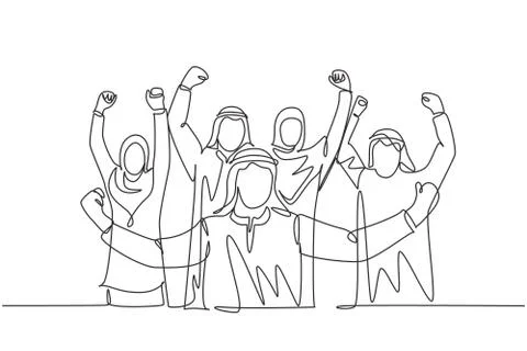 One single line drawing of young muslim business people show solid teamwork. Stock-Illustration