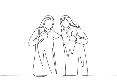 One single line drawing of young happy muslim businessman giving thumbs up Stock-Illustration