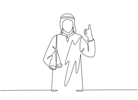 One single line drawing of young happy muslim architect bring building floor Illustrazione stock