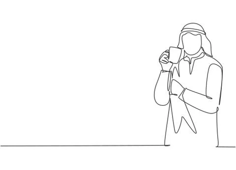 One single line drawing of young muslim businessman thinking about business Illustrazione stock