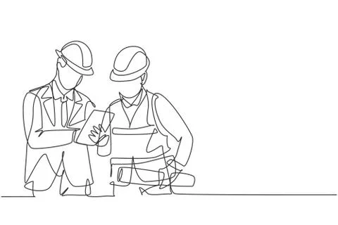 One single line drawing of young construction manager do short brief Stock Illustration