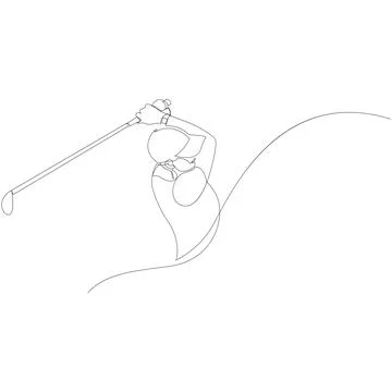 One single line drawing of young female golf player hit the ball using golf club Stock Illustration