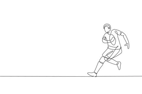 One single line drawing of young energetic rugby player training and practing Illustrazione stock
