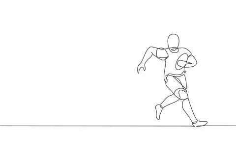 One single line drawing of young energetic man rugby player running Illustrazione stock