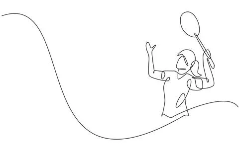 One single line drawing of young energetic badminton player jumping and smash Stock-Illustration