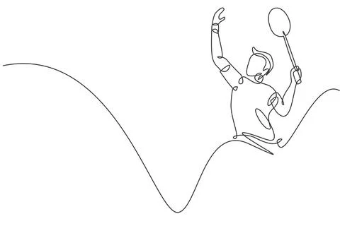 One single line drawing of young energetic man badminton player hit smashing Stock Illustration