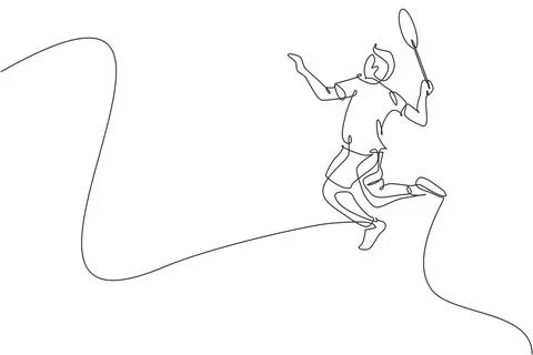 One single line drawing of young energetic badminton player jumping and smash Stock Illustration